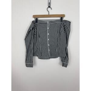 Guess Off Shoulder Gingham Button Front Top Size Large